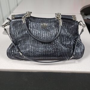 Coach Madison Carrie Gathered Black Leather Handbag
